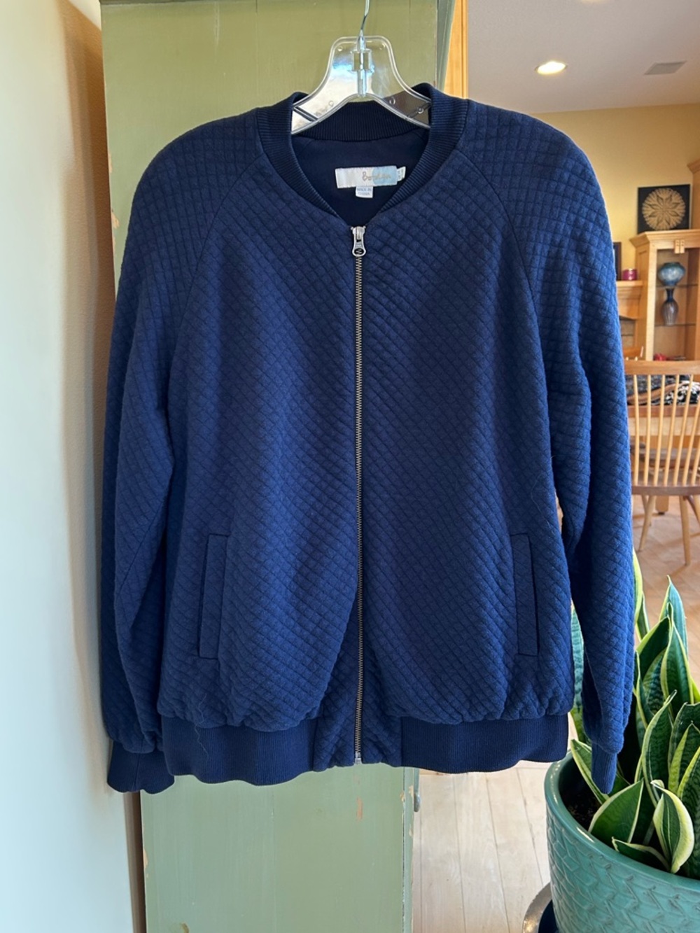 Boden Women’s Diamond Quilted Bomber Full Zip Jacket in Navy Size 10